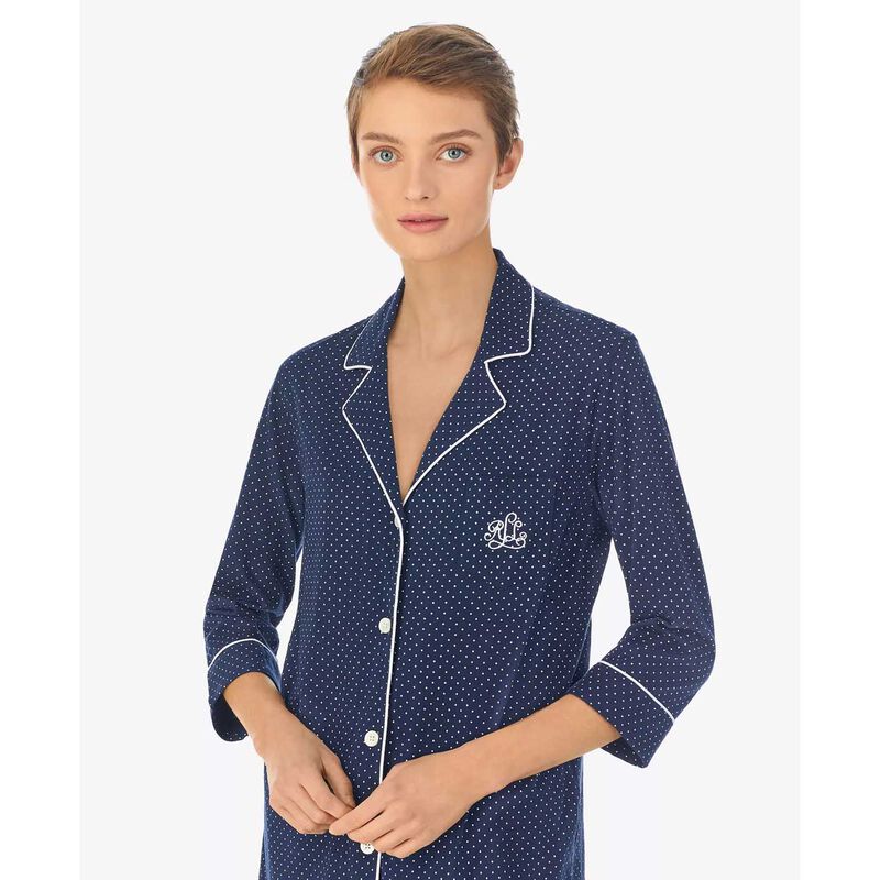 Lauren Ralph Lauren Cotton Jersey 3/4 Sleeve Classic Notch Collar PJ Set image number 2